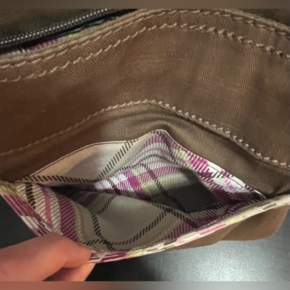 Thirty-One Brown‎ Expandable Adjustable Strap Crossbody Brown and Pink Plaid - Picture 6 of 13